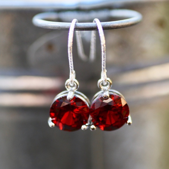 Burgundy Garnet Earrings Sterling Silver 925 , January Birthstone - Picture 1 of 6